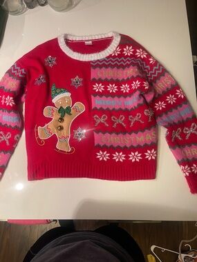 Holiday Time Red Christmas Gingerbread Sequin Sweater